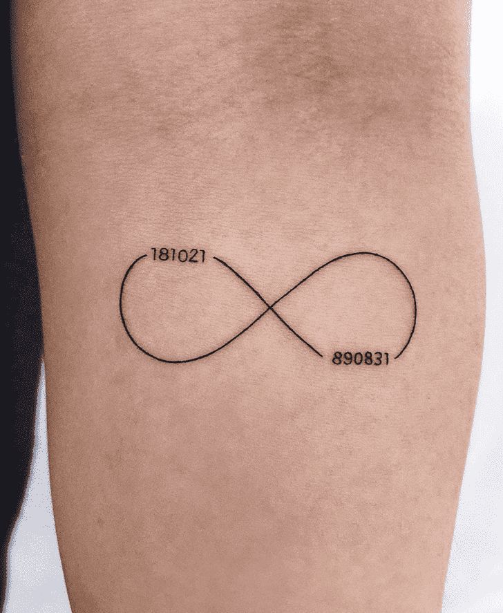 a person with a tattoo on their leg that has an infinite sign in the middle