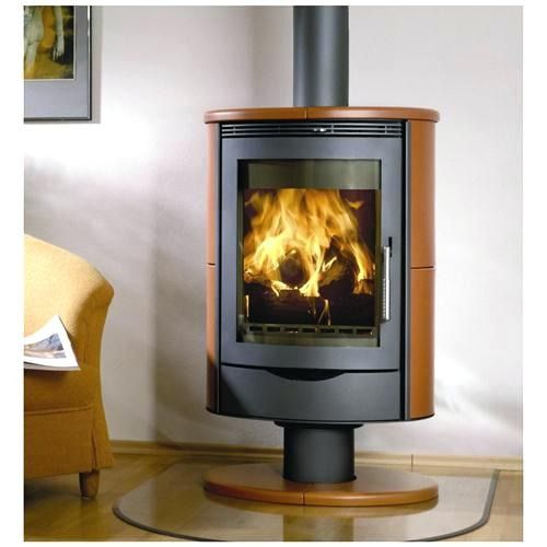 a wood burning stove in a living room