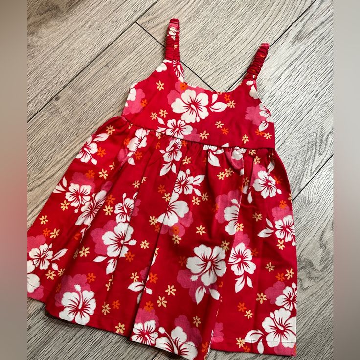 New. Never Worn. Dress From Hawaii Red Floral Print Dress For Playtime, Red Cotton Sundress For Summer, Playful Red Sundress For The Beach, Red Floral Print Cotton Dress, Cute Red Sundress For The Beach, Cute Red Sundress For Vacation, Playful Red Vacation Dress, Cute Red Sundress For Beach, Playful Red Dress For Vacation