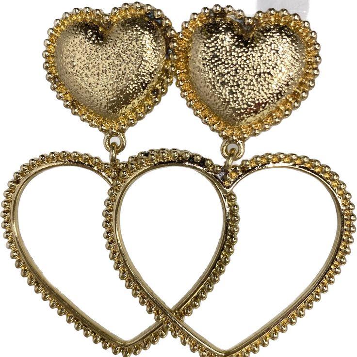 New Gold Textured, Matte Heart Shaped Drop Earrings Open Metal Heart Link Dangle Earrings Gold Tone Heart-shaped Clip-on Earrings For Valentine's Day, Heart-shaped Clip-on Wedding Earrings, Wedding Heart-shaped Clip-on Earrings, Heart-shaped Metal Earrings For Wedding, Metal Heart Earrings For Wedding, Metal Earrings With Open Heart Charm, Metal Heart Earrings With Heart Beads, Heart Shaped Metal Earrings For Valentine's Day, Heart-shaped Metal Earrings For Valentine's Day