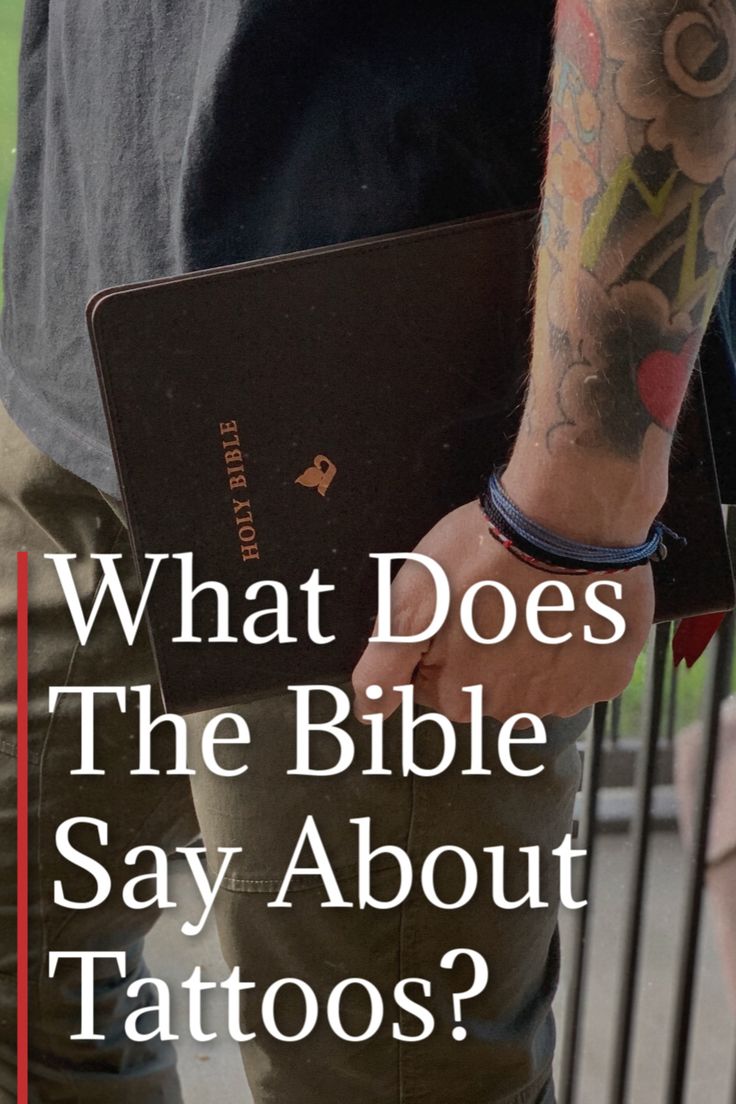 a person holding a laptop with the words what does the bible say about tattoos?