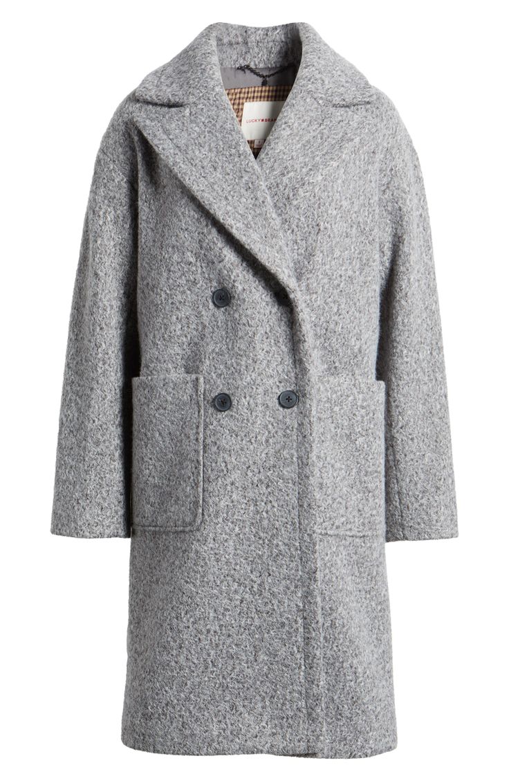 Look forward to the cooler seasons in this versatile bouclé coat detailed with oversized patch pockets. Double-breasted button closure Notched lapels Front patch pockets Lined 100% polyester Dry clean Imported Chic Pea Coat With Pockets For Cold Weather, Double-breasted Winter Outerwear With Flap Pockets, Double-breasted Fall Outerwear With Patch Pockets, Fall Double-breasted Outerwear With Patch Pockets, Double-breasted Outerwear With Patch Pockets For Fall, Boucle Coat, Nordstrom Store, Lucky Brand, Patch Pocket