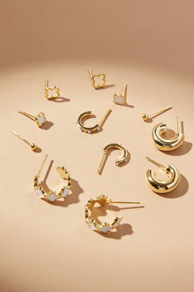 Delicate clover charms adorn these earrings. The dainty size and classic design ensure these earrings are both stylish and versatile. Altars State, Gold Earring Set, Clover Charm, Clover Earrings, Christmas Trends, Gold Dipped, Altar'd State, Accessories Jewelry Earrings, Earring Set