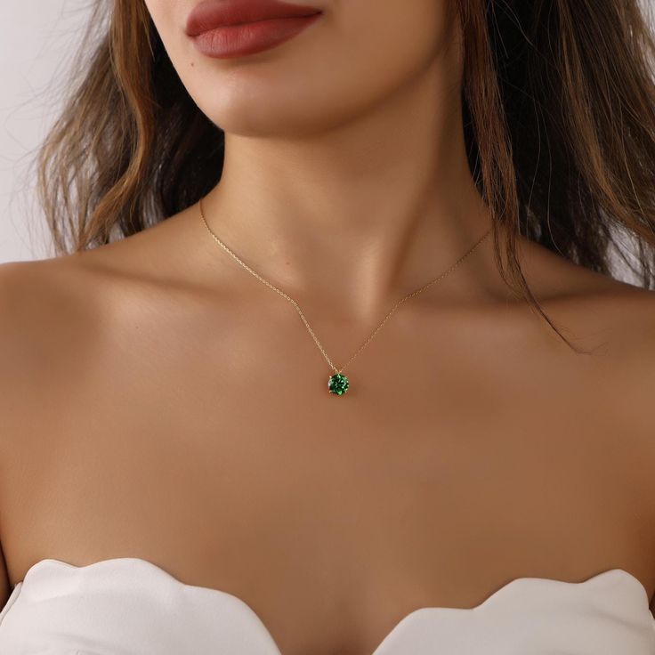 Green emerald necklace for mom birthday gift, 14K rose gold May birthstone necklace for women, Emerald pendant This stunning green emerald necklace is the perfect gift for your mom's birthday! Crafted in 14K gold, this elegant piece features a beautiful emerald pendant that is sure to dazzle. The vibrant green hue of the May birthstone adds a pop of color to any outfit, making it a versatile accessory for any occasion. Treat your mom to a piece she will cherish for years to come with this exquis Green Round Necklace Gift For Her, Round Emerald Necklace As Gift, Green Round Pendant Necklace For Her, Emerald Round Pendant Necklace, Green Pendant Jewelry For Birthday, Green Gemstone Jewelry For Birthday Gift, Green Round Pendant Birthstone Necklace Fine Jewelry, Elegant Necklace With May Birthstone For Mom, Green Gemstone Necklace For Birthday