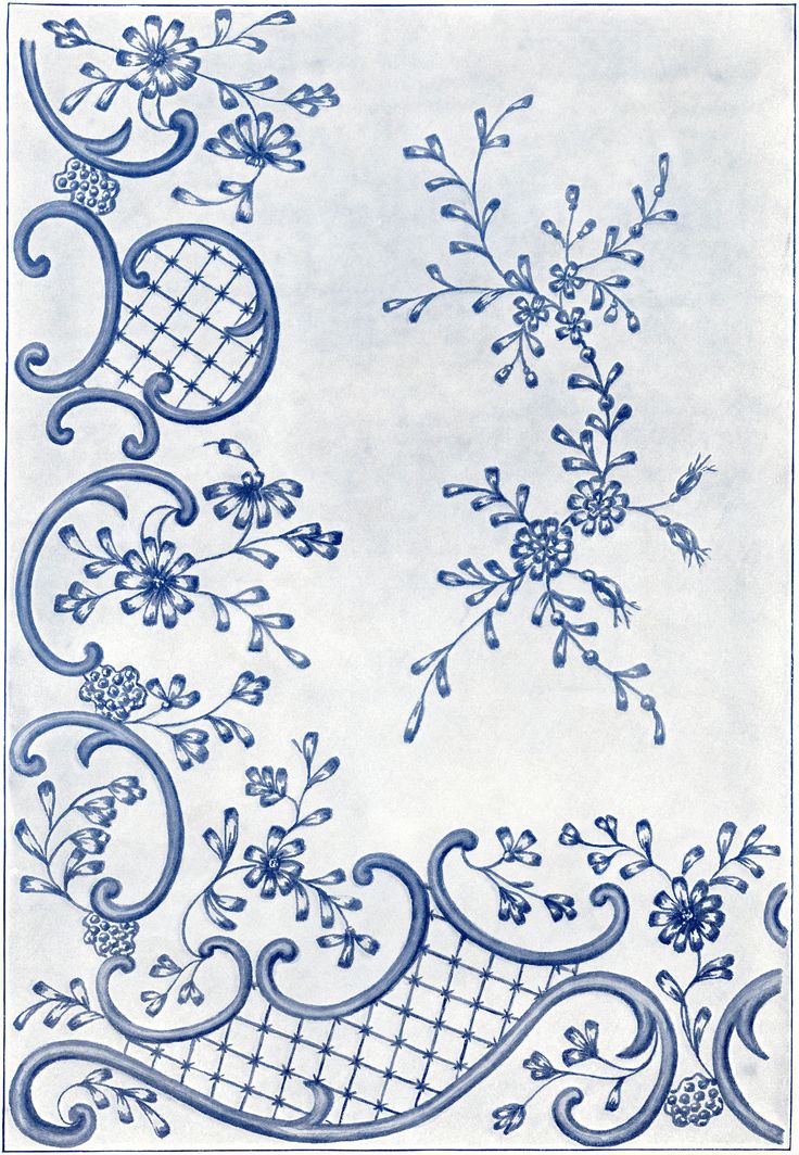 a blue and white pattern with flowers on it