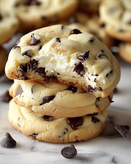 chocolate chip ice cream sandwich cookies stacked on top of each other