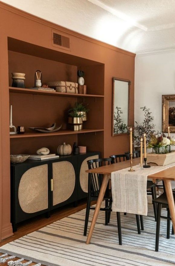 the dining room is clean and ready for us to eat dinner on it's long table