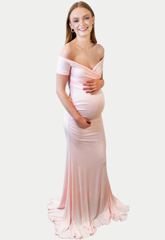 Maternity Gown with Ruched Sides - Sexy Mama Maternity Maternity Empire Waist Ruched Dress, Pink Fitted Maternity Dress For Wedding, Fitted Ruched Maternity Dress, Maternity Gown With Sweetheart Neckline, Elegant Maternity Dress With Sweetheart Neckline, Maternity Fitted Gown With Sweetheart Neckline, Fitted Maternity Gown With Sweetheart Neckline, Fitted Floor-length Maternity Gown, Maternity Fitted Dress With Sweetheart Neckline