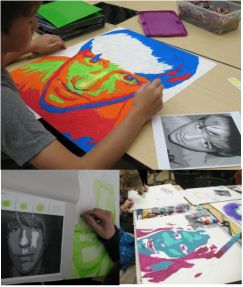 several pictures of people making art with colored paper