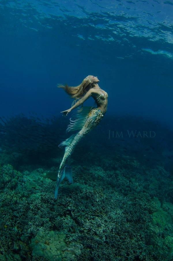 a woman is swimming in the ocean with her back turned to look like she's floating