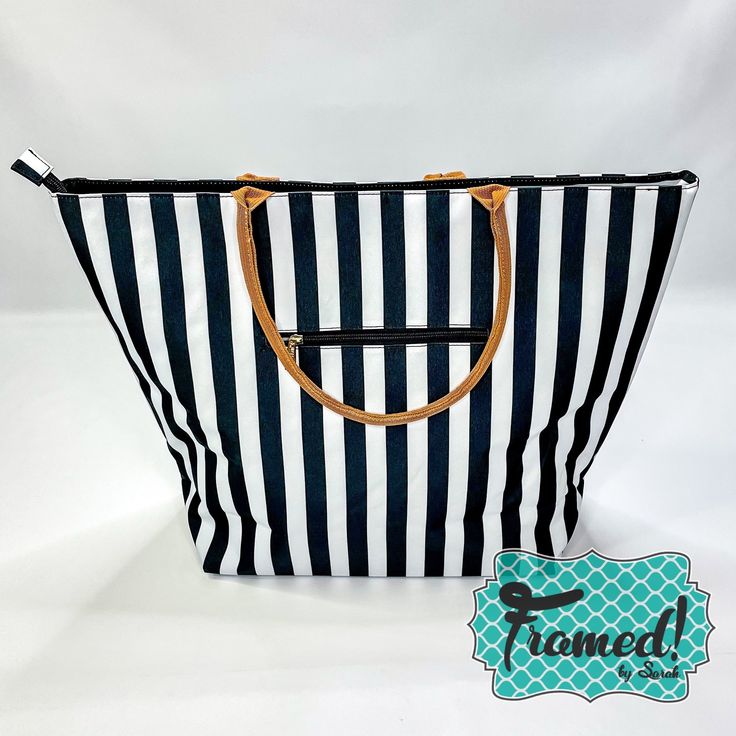 Our Havana Stripe Bag is ideal for everyday items or to pack up your stuff for a weekend away! This tote is made of durable polyester and designed with easy-to-carry handles. It also features an interior lining and exterior zipper pocket. Measuring 22.5" L x 8" W x 17" H, it's lightweight, stylish, and perfect for toting ALL the things. Add your monogram for just $8 more to make it yours! White Weekender Bag With Zipper For Daily Use, Weekender Tote Bag With Zipper Closure For Weekend Trips, Weekender Tote Bag With Zipper Closure For On-the-go, Weekend Shoulder Bag With Zipper Pocket, Travel Beach Bag Tote With Zipper Closure, Travel Tote Beach Bag With Zipper Closure, White Rectangular Weekender Bag With Zipper, White Rectangular Weekender Bag With Zipper Closure, Weekend Tote Travel Bag With Leather Handles