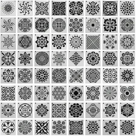 a large collection of black and white geometric designs on squares, with different shapes in the middle