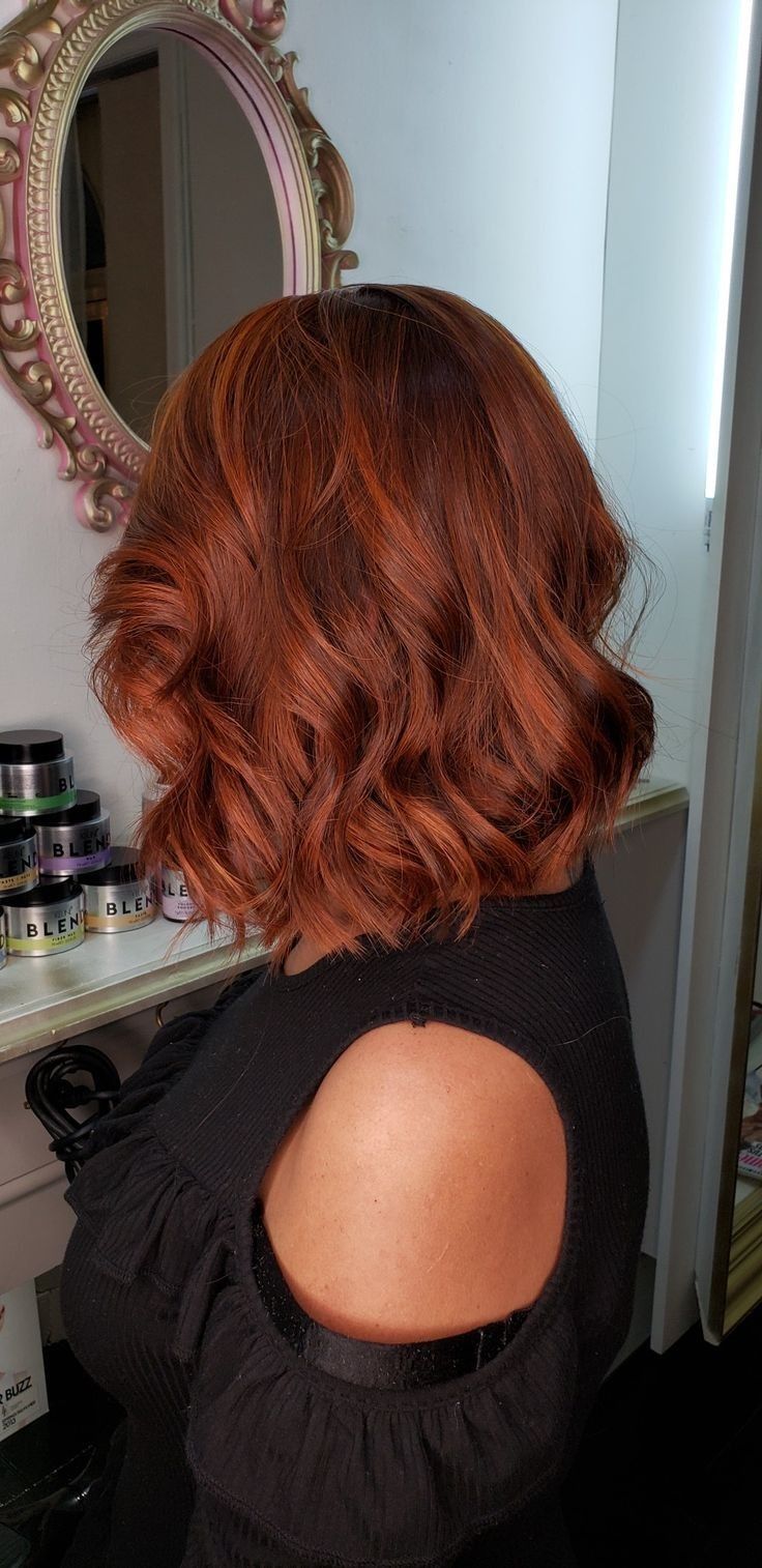 Red Chin Length Hair, Copper Red Hair Short Bob, Dark Cooper Short Hair, Copper Hair Bob Haircut, Fall Red Hair Color Autumn Short Hair, Short Bob Copper Hair, Dark Ginger Bob, Copper Red Short Hair, Copper Bob Hair Short