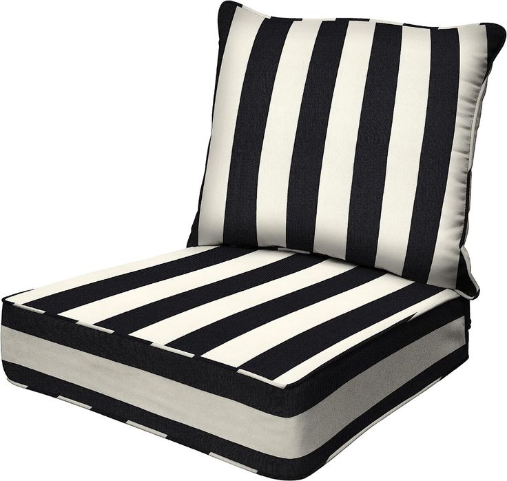 a black and white striped chair cushion