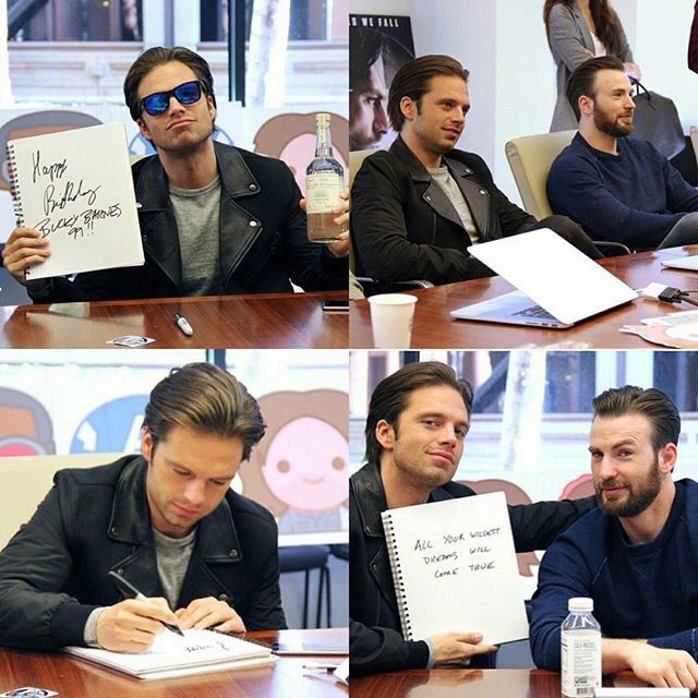 four pictures of two men sitting at a table with notebooks