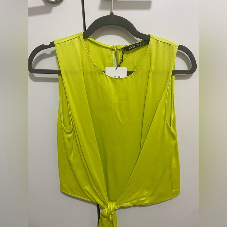 Brand: Zara Size: Xs Nwt Keyhole Back Chic Yellow V-neck Crop Top, Yellow V-neck Crop Top For Day Out, Yellow Cropped Tank Top For Spring, Cropped Yellow Tank Top For Spring, Casual Cropped Yellow Tank Top, Trendy Lime Green Summer Tops, Trendy Neon Yellow Tops For Summer, Trendy Neon Yellow Top For Summer, Trendy Neon Yellow Summer Top