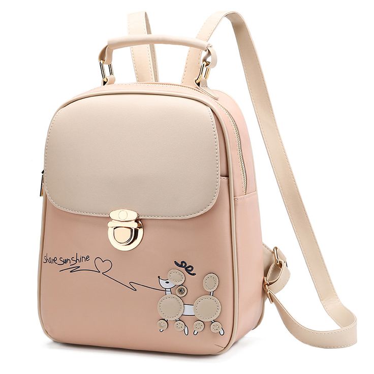 Cute PU Leather Backpacks For Women - Pink Cute Rectangular Leather Bag, Cute Leather Rectangular Shoulder Bag, Cute Rectangular Leather Shoulder Bag, Trendy Softback Bags For Students, Casual Leather Shoulder Bag For Students, Trendy Leather Crossbody Backpack For School, Cute Pink Leather Bag, Trendy Beige Backpack Bag, Cute Leather Travel Bag