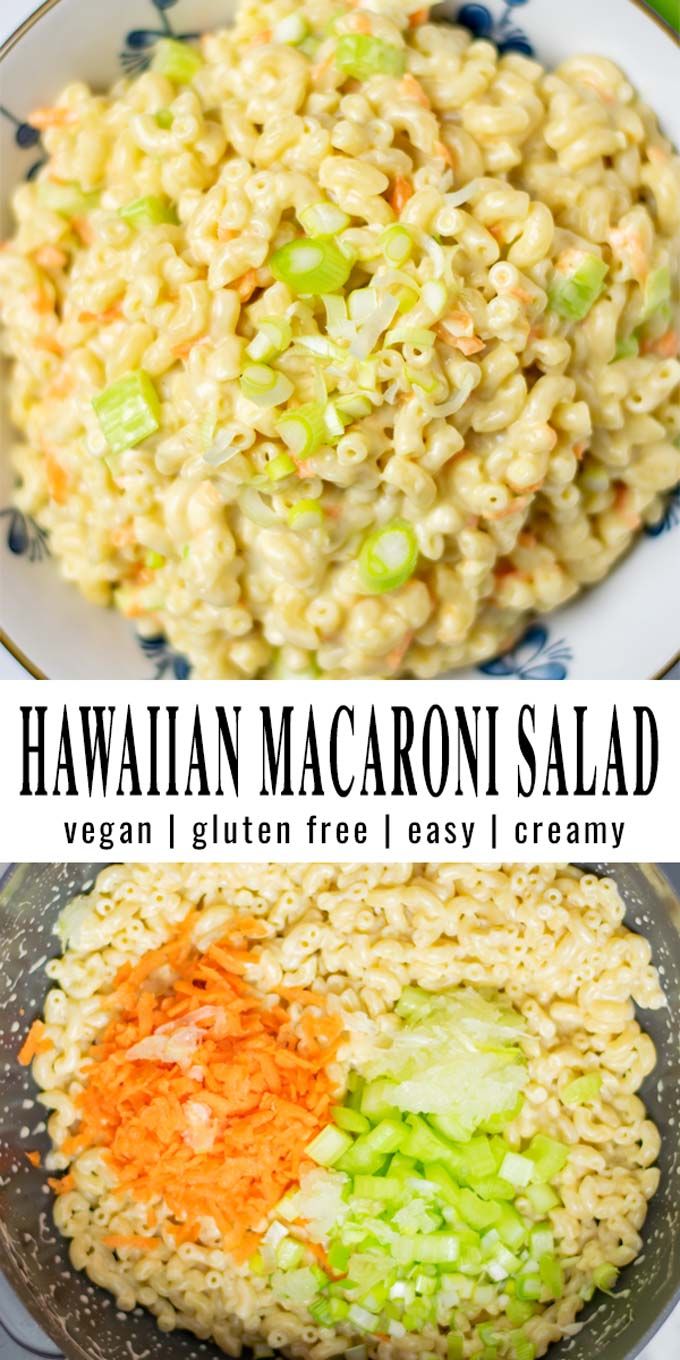 hawaiian macaroni salad with carrots and celery in a bowl