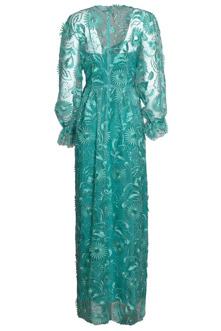 Alberta Ferretti embroidered tulle gown in green. 81% Acetate, 13% Silk, 6% Elastane Dry Clean Made in Italy Green Floral Embroidered Dress For Gala, Green Floral Embroidery Dress For Gala, Luxury Green Gown For Banquet, Luxury Green Floor-length Maxi Dress, Luxury Green Floor-length Dress, Green Fitted Evening Dress With Floral Embroidery, Fitted Green Evening Dress With Floral Embroidery, Green Floral Embroidered Evening Dress For Party, Luxury Green Maxi Dress For Wedding