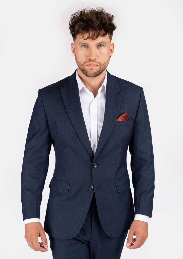 Bryant Navy Sharkskin Suit - SARTORO Navy Fitted Suit With Notch Lapel, Navy Slim Fit Suit With Notch Lapel, Navy Fitted Three-piece Suit With Notch Lapel, Elegant Fitted Navy Blazer, Navy Professional Office Suits, Navy Tuxedo-style Fitted Blazer, Navy Fitted Tuxedo Blazer, Modern Blue Suit With Notch Lapel, Navy Fitted Tuxedo Style Blazer