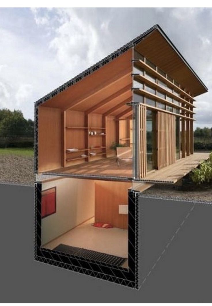 an open air house is shown in the middle of two pictures, one showing it's inside and outside