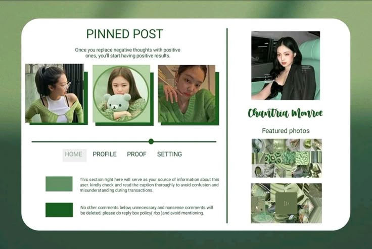 a green and white brochure with pictures of women in it's pages