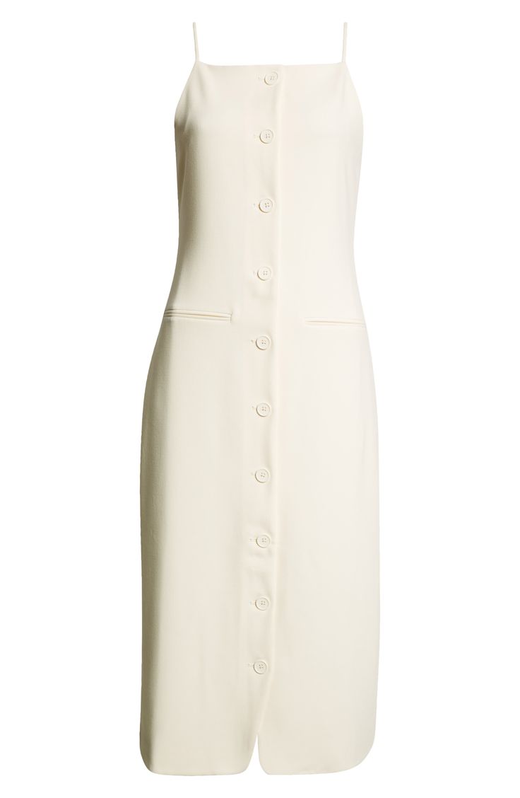 Every closet craves this button-front midi dress designed with a modern square neck and slinky straps. 45 1/2" length (size Medium) Front button closure Square neck Spaghetti straps Front welt pockets Lined 68% polyester, 27% viscose, 5% elastane Dry clean or machine wash, tumble dry Imported Staud Fitted Dress For Workwear, Fitted Button Back Midi Dress For Work, Fitted Button Back Midi Dress For Daywear, Fitted Midi Dress With Button Back For Daywear, Fitted Midi Dress With Button Back For Work, Staud Midi Dress For Workwear, Staud Midi Dress For Work, Staud Elegant Workwear Dresses, Chic Staud Midi Dress For Work