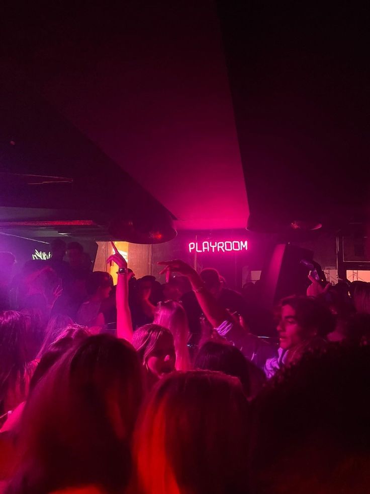 a group of people standing in front of a crowd at a music concert with their hands up