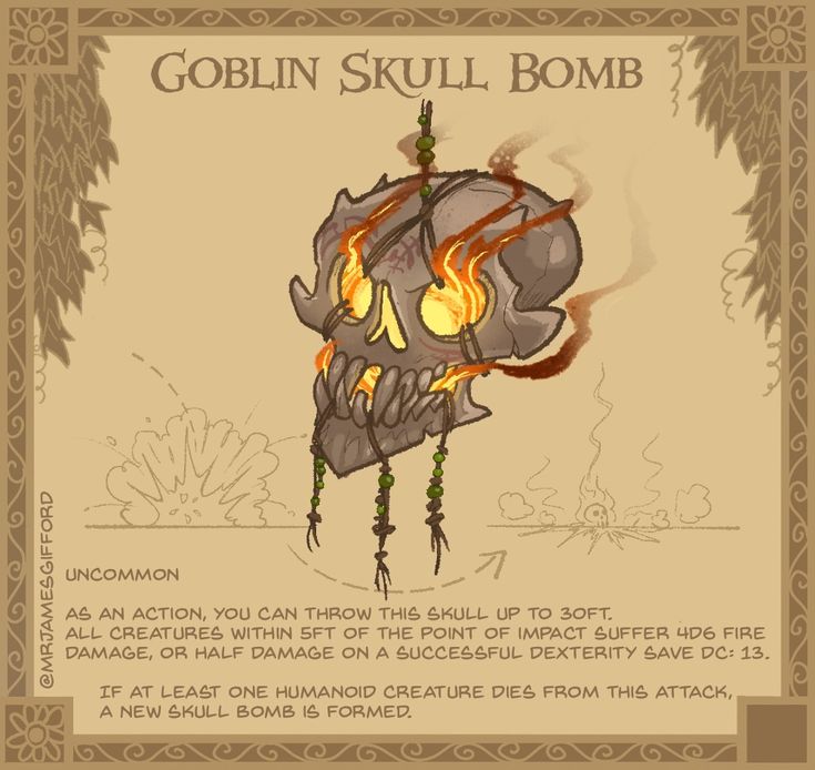 an image of a skull with flames coming out of it's face and the words gobin skull bomb written below