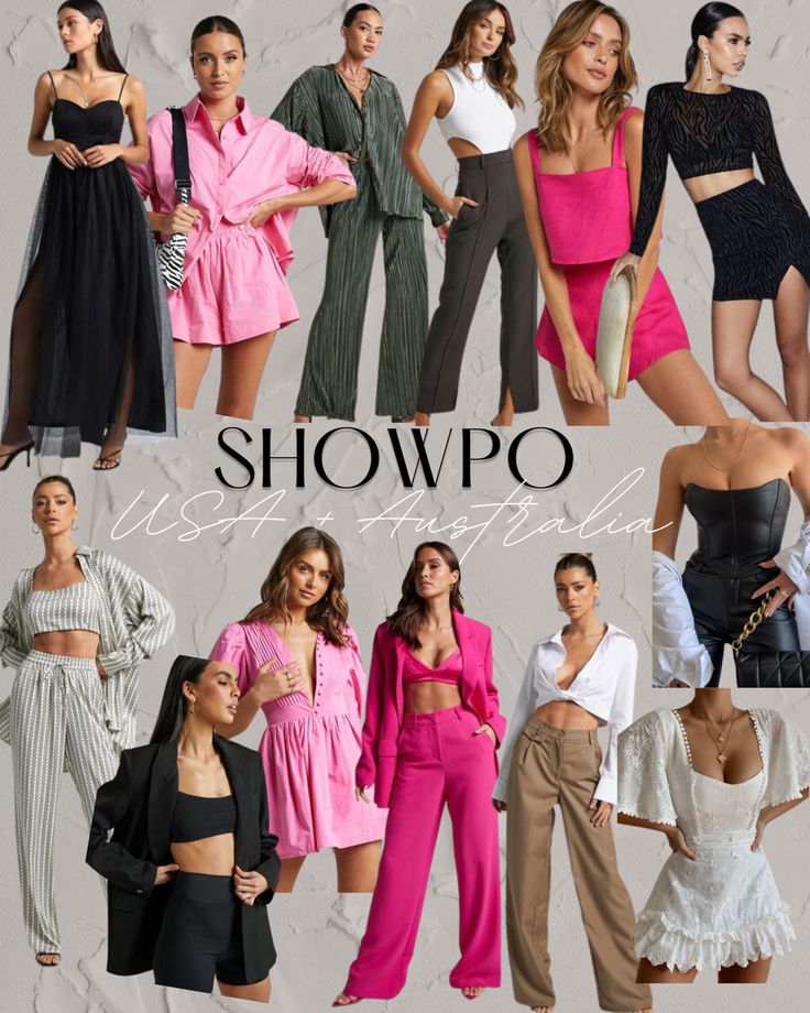 the models are posing in different styles and colors for showpo's photo shoot