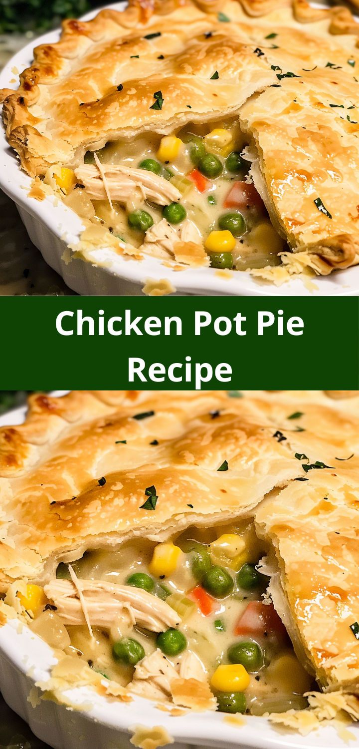 chicken pot pie is shown in two different images