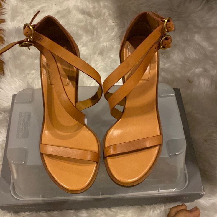 4-Inch Strap Leather Chloe Heels. Like New Condition. Minor Water Spot On Inner Left Strap Near The Big Toe Area- See 3rd Photo. These Are Chloe, Not A See By Chloe! Chloe Shoes, See By Chloe, Spot On, Leather Straps, Chloe, 4 Inch, High Heels, Like New, Women Shoes