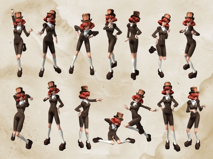 an animated woman poses in different outfits