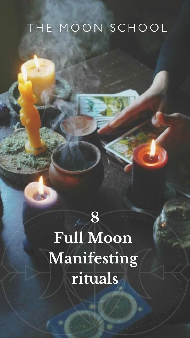 the moon and full moon manifesting rituals with candles in front of them