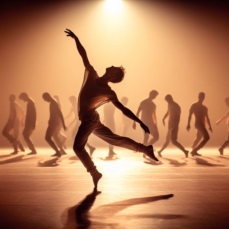 a group of dancers in silhouette on a dance floor