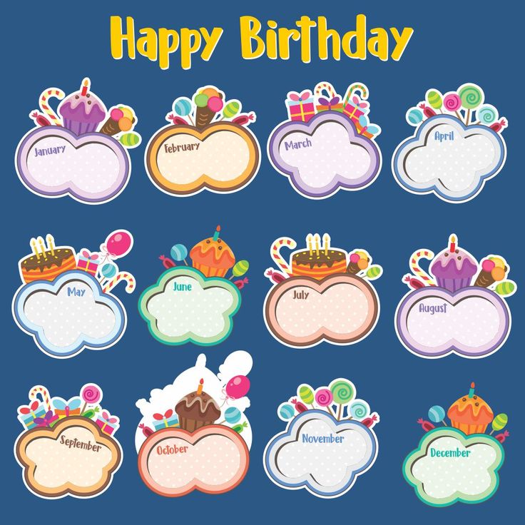 happy birthday stickers are shown on a blue background