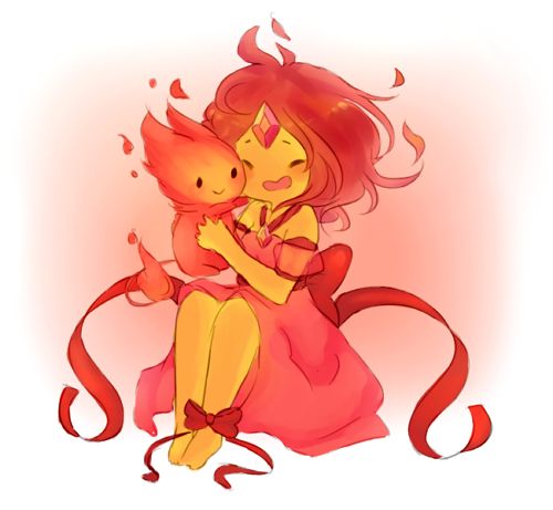 a drawing of a woman hugging a cat on the floor with red ribbons around her