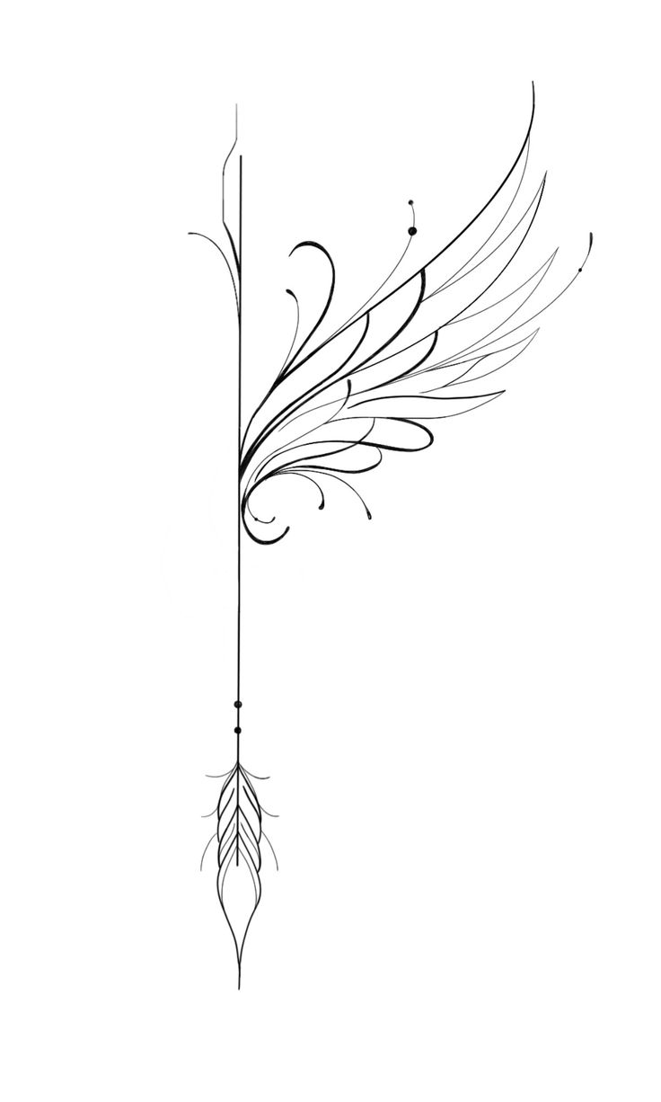 a drawing of an arrow with wings on it