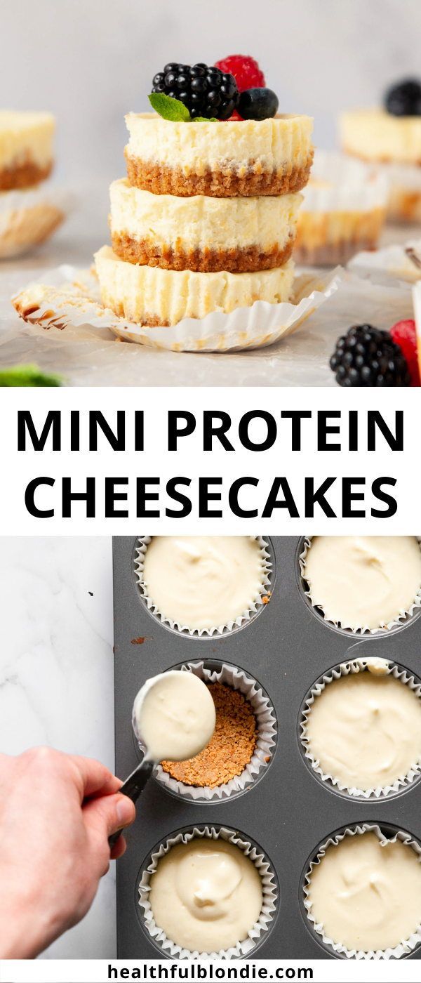 mini protein cheesecakes in muffin tins with berries on top