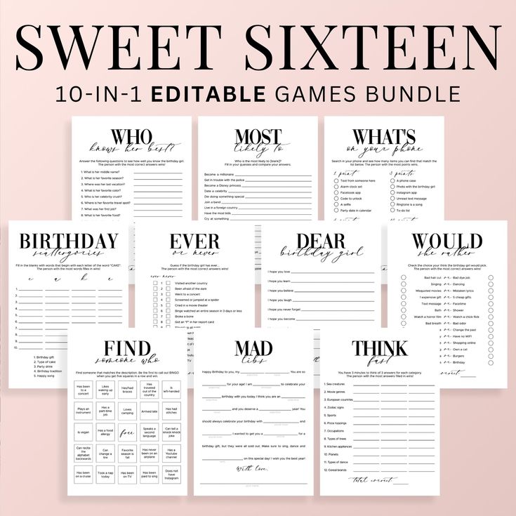 the sweet sixteen game bundle is shown in black and white with text that reads, who's most?