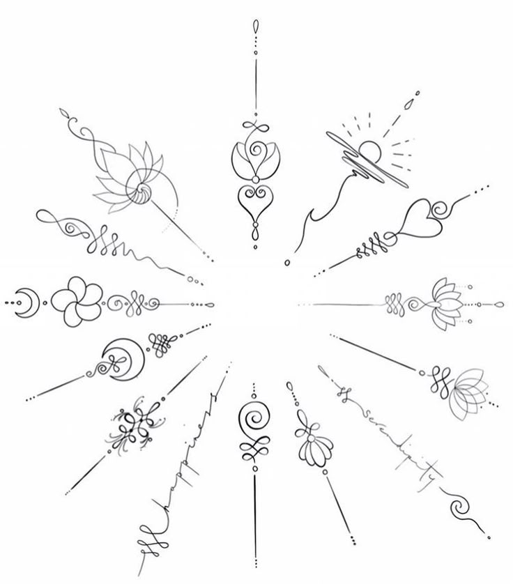 a drawing of different designs in the shape of a flower and butterfly, with an arrow pointing