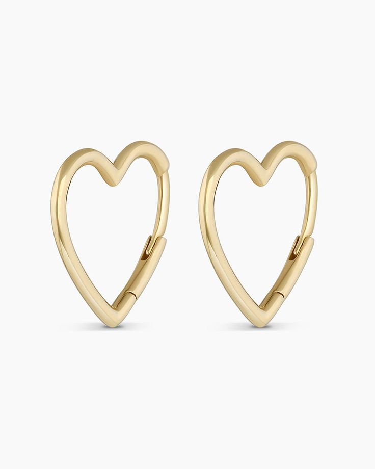 14k Gold Open Heart Huggies – gorjana Gold Plated Stackable Hoop Jewelry, Stackable Hoop Jewelry As A Gift, Stackable Hoop Jewelry For Gifts, Dainty Yellow Gold Huggie Jewelry, Dainty Small Hoop Jewelry For Anniversary, Dainty 14k Gold Stackable Earrings, Dainty Stackable 14k Gold Earrings, Dainty Stackable Earrings For Anniversary, Rose Gold Stackable Hoop Jewelry