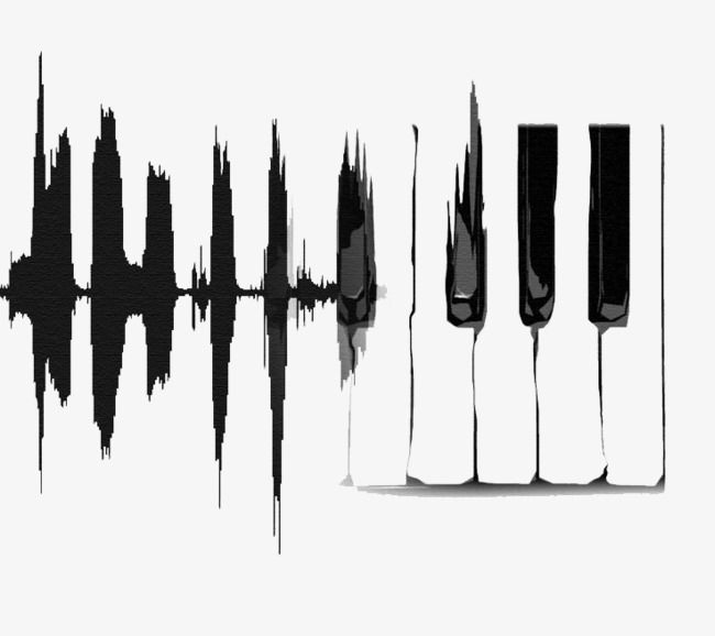 an image of sound waves and piano keys