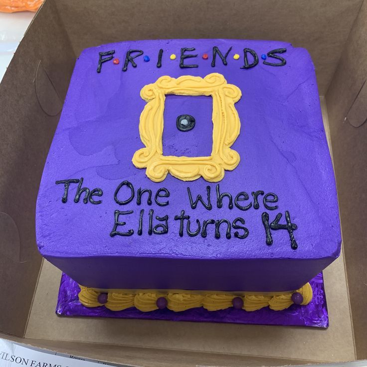 a purple cake with the words friends on it