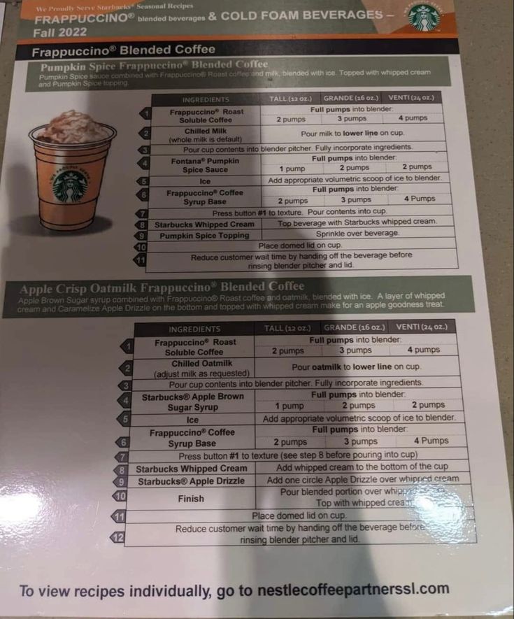 the menu for starbucks's cold coffee