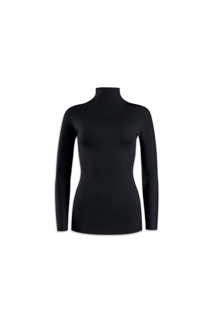 The Long Sleeve Turtleneck adds a sophisticated silhouette to your wardrobe and doubles as active wear with thermal and quick-dry technology. Designed to wear on its own, but is also perfect for layering. Compact, light, thermoregulating and soft, with 4-way stretch. Part of our Signature Collection, this year-round turtleneck is silky, sleek and non-constrictive. Made with Renew Fine fabric, an eco-sustainable fabric created with ECONYL® regenerated nylon thread. All Luxeire garments require no Functional Long Sleeve Elastane Tops, Functional Stretch High Neck Tops, Functional Stretch Tops With Funnel Neck, Winter Sports High Neck Tops, Technical Elastane Stretch Tops, Functional Funnel Neck Stretch Top, Technical Stretch Tops Made Of Elastane, Black Second-skin Tops For Workwear, Fitted Go-dry Top For Winter