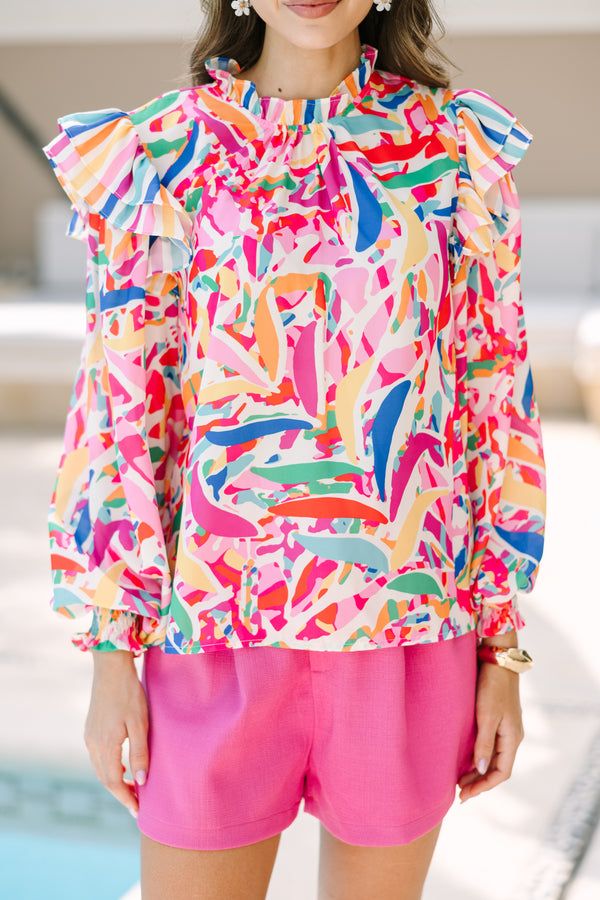 It's impossible not to look on the bright side while rocking this blouse! That bold print and vibrant colors are sure to lift your spirits and keep you in a good mood all day long! Plus, we love that this blouse is perfect for brightening a day at the office or getting brunch with the girls!
Round neckline
Button keyhole back
Long bubble sleeves with smocked cuffs
Ruffled shoulders
Colorful abstract print
No stretch
Savannah is wearing the small. Look On The Bright Side, On The Bright Side, Mint Julep Boutique, Pink Abstract, Bright Side, Model Fits, Colorful Abstract, Bold Prints, Look On