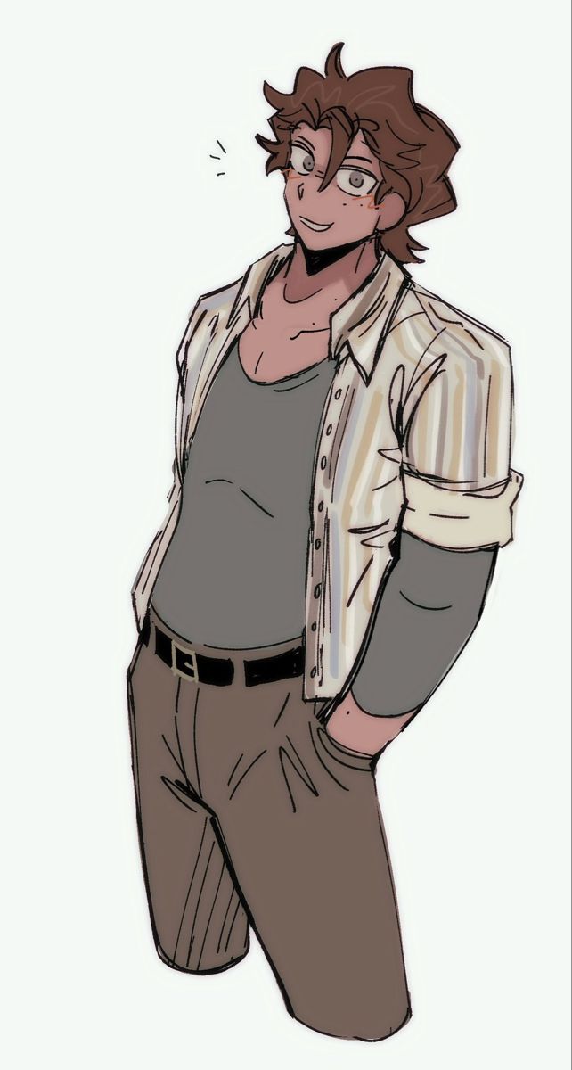 a drawing of a man with glasses and a shirt on, standing in front of a white background