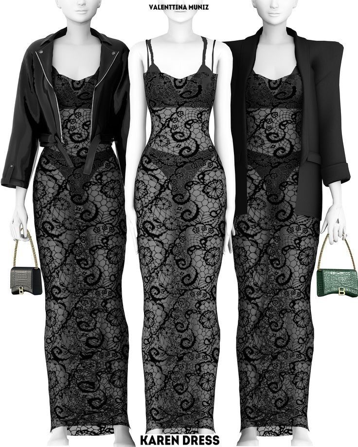 two mannequins wearing dresses with black lace on the sides and one is holding a