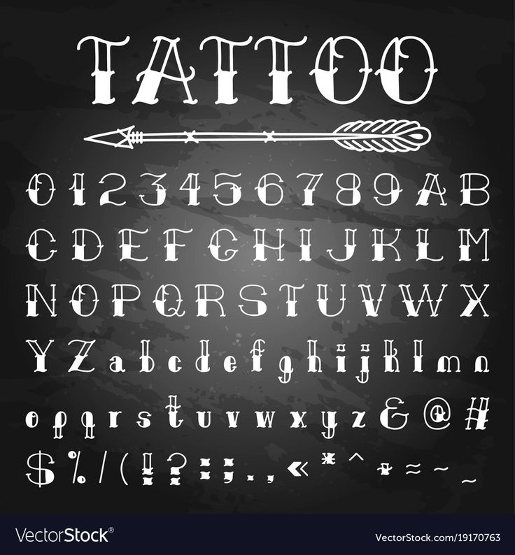 an old style tattoo font and numbers on a blackboard